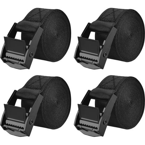 Sangles d'arrimage 6m, 25mm de large, capacité de charge 200kg, 4 pièces, Noir