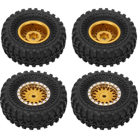 Pneus en caoutchouc RC 55 mm, jantes en aluminium avec embouts en laiton, pour Axial SCX24 1/24 RC crawler (pièce de rechange dorée). (1/5)