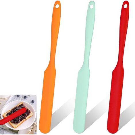 Set di 3 spatole in silicone: spatola per pancake, raschietto, manico lungo 24 cm, spatole in silicone per alimenti adatte alla cottura, rivestimento antiaderente resistente al calore. (1/5)