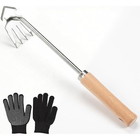 Désherbeur en acier inoxydable 33 cm 4 dents Désherbeur avec gants Grattoir à joints en acier inoxydable Élimine les mauvaises herbes avec racine Pour parterres et joints de pavés (1/5)
