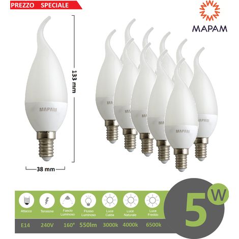 X10 Lampadina led E14 candela opaca 5w attacco piccolo fiamma luce bianca naturale calda Mapam Luce Fredda (1/3)