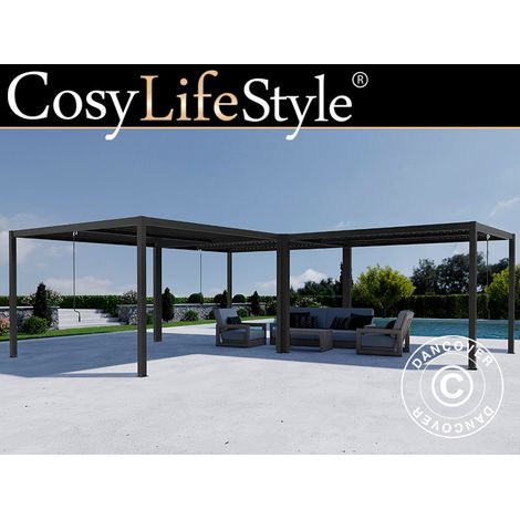 Pergola tonnelle de jardin bioclimatique San Pablo Alu+, 3x4m, 4x4m, 3x5,8m, Noir, 3 pcs. - Dancover