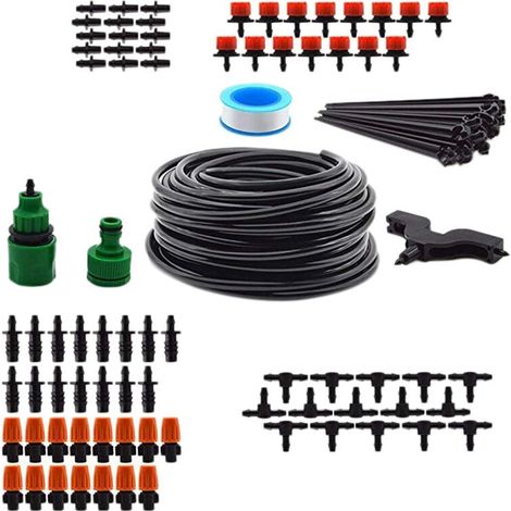 [DT] Système d'irrigation de jardin DIY 15 m, kit de tuyau de distribution vide 1/4 pouce, équipement d'arrosage automatique goutte à goutte pour jardin et pelouse (1/5)