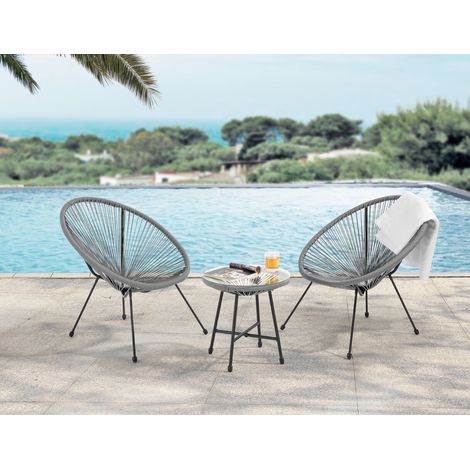 Evre Goa Acapulco Styled Garden Furniture Set Bistro Patio Indoor Outdoor Grey
