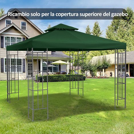 Cubierta para cenador de jardín de 3x3 m, techo impermeable con protección UV en poliéster verde oscuro. (1/5)