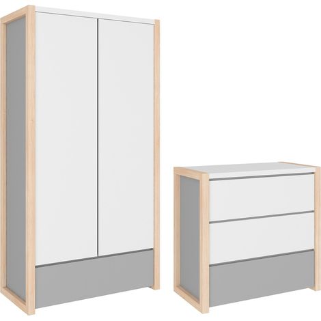 Armadio 2 ante 3 cassetti bianco e grigio 86,5cm