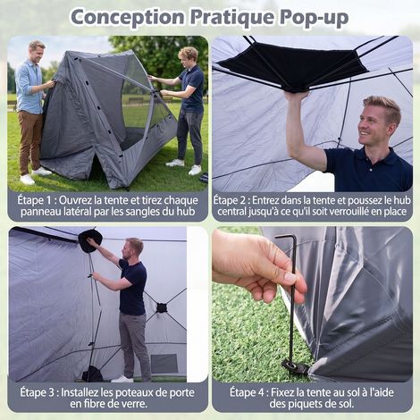 Folding Garden Gazebo/Poster with Mosquito Nets, Removable Curtain, Opposite Doors, Mesh Pockets & Carry Bag, 427x357x243 cm, Grey (1/5)