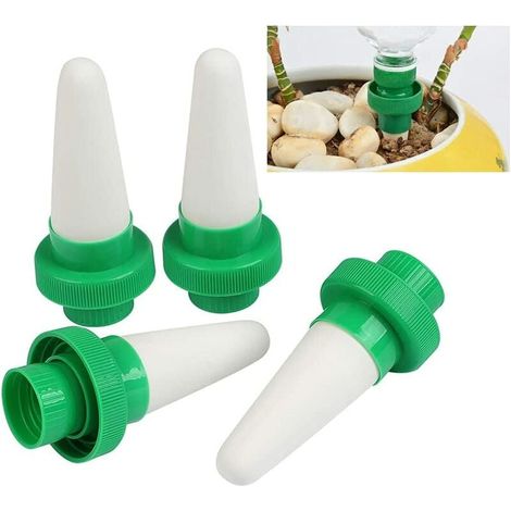 4pcs Automatique Plante d'irrigation d'eau Distributeur cône en céramique tête Plante verseur Goutte à Goutte d'irrigation pour Jardin, Plante d'intérieur, Fleurs
