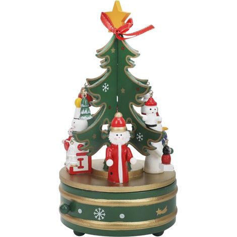 Boîte de musique de bricolage de Noël, arbre de Noël en bois Wind-up tournant décor de table musical Ornaments-joue nuit silencieuse (vert) (1/5)
