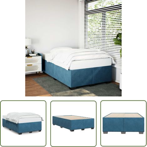 The Living Store Bettgestell Blau 120x190 cm Samt - Samtbett - Blau - Doppelbett - Schlafzimmermöbel - Boxspringbetten (1/5)