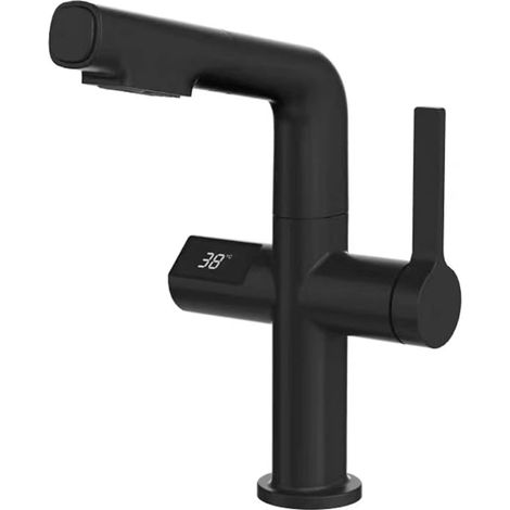 Sink Faucet, 360° Rotatable Bathroom Faucet Digital Display Extendable Basin Mixer Tap Bathroom Lift Faucet with 2 Water Outlet Modes, Black (1/5)