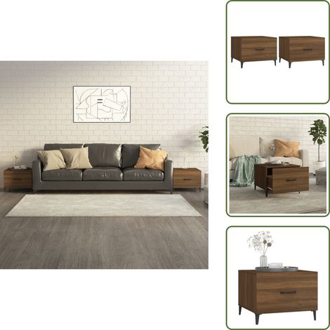 Mesa industrial - vidaXL Mesas de centro con patas metal 2 uds marrón roble 50x50x40 cm - Mesa de centro marrón roble