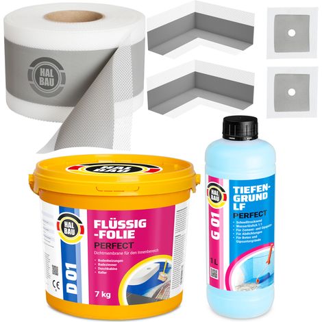 HALBAU Dichtset für Duschabdichtung Bad Abdichtung Dichtband Flüssigfolie 7kg H17 (1/5)