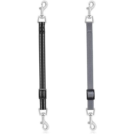 Lot de 2 clips de collier pour chien en nylon réfléchissant Collier de secours réglable de sécurité pour animal domestique Fermoir à double extrémité pour chiens et chiots (noir, gris) (1/5)