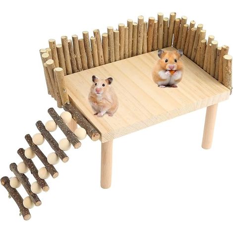 Wooden Hamster Platform with Ladder Climbing Accessory Toy for Hamster Platform Cage Hamster Games Accessories for Gerbils Guinea Pigs Mouse Rats (1/4)