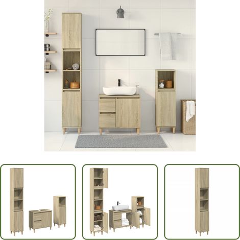 vidaXL Sonoma-Eiche - 3-tlg. Badmöbel-Set Sonoma-Eiche Holzwerkstoff (1/5)