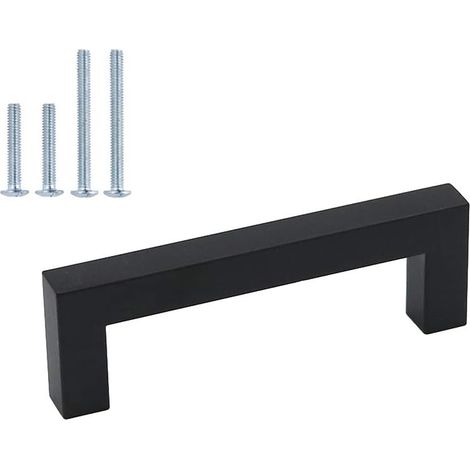 Ensemble de 5 poignées de meuble en acier inoxydable noir mat 201. Convient aux meubles, placards et tiroirs. Design carré, entraxe standard. Des poignées indispensables pour une cuisine élégante. (1/5)