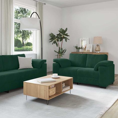 vidaXL Juego de sofá de 2 piezas con cojines, terciopelo verde oscuro (1/5)