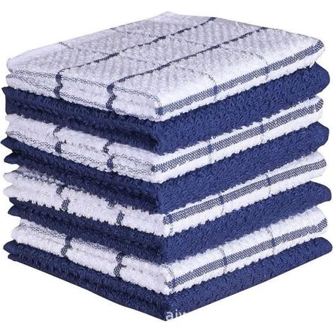 Torchon Cuisine - Coton 30x30 cm - Motif Carreaux Bleu Gris - Absorbant - Durable - Lot de 1 (1/4)