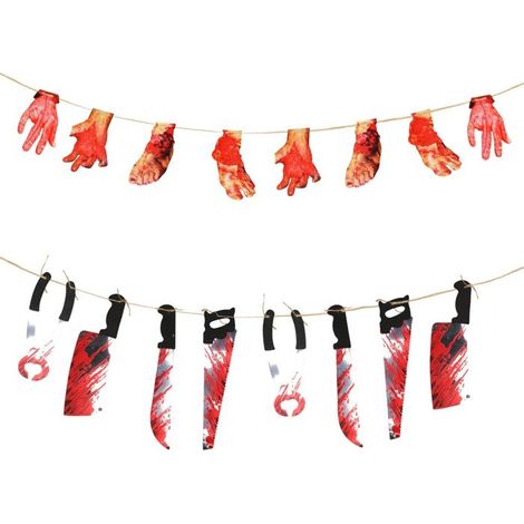 Décoration d'Halloween - NIKCORP - Guirlande Sang Couteaux - 2,4 m - 2 pièces - Waterproof (1/5)