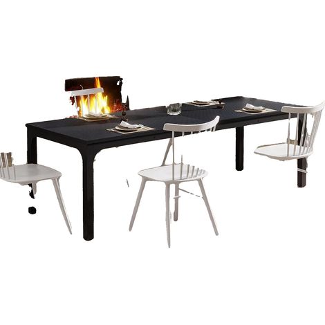 Table à manger, accueille 6-8 personnes, style industriel rustique, Noir (1/2)