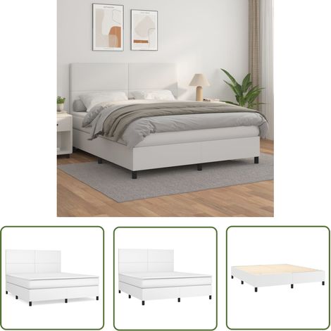 The Living Store Sommier à lattes de lit avec matelas Blanc 180x200cm Similicuir - Lit Plateforme - Lit Double - Literie Blanche - Matelas À Ressorts Ensachés - Tête De Lit Ajustable (1/5)