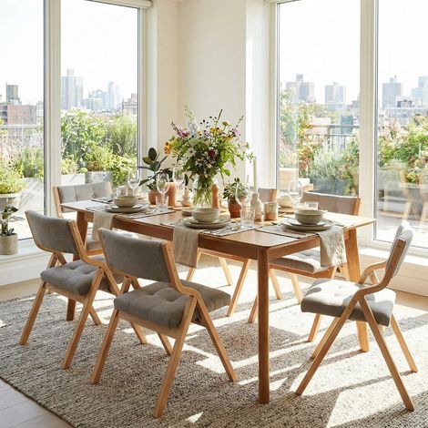 Set di 6 Sedie Pieghevoli Imbottite, per adulti, nordico, con legno e tessuto di lino, per ospiti, ufficio, matrimoni e feste 47x55x77cm Grigio (1/5)