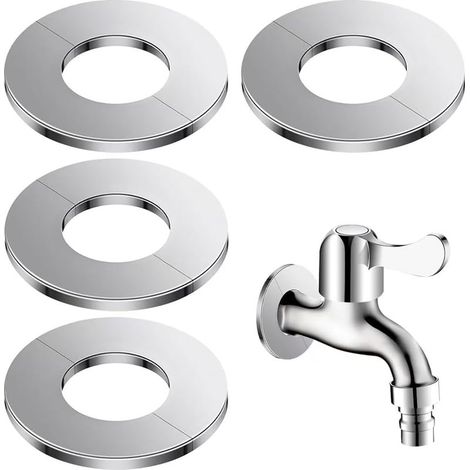 Lot de 4 Rosaces Rondes en Acier pour Robinet, Cache-Tuyau Ø50mm pour Douche, Radiateur et Plomberie, Design Séparé (1/5)
