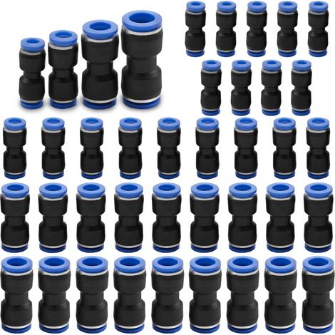 [NIE BENUTZT]40-teiliges Einsteck-Pneumatik-Montageset, Zweiwege-Schnellverschluss-PU-Luftleitungsadapter aus Kunststoff (6 mm, 8 mm, 10 mm, 12 mm)