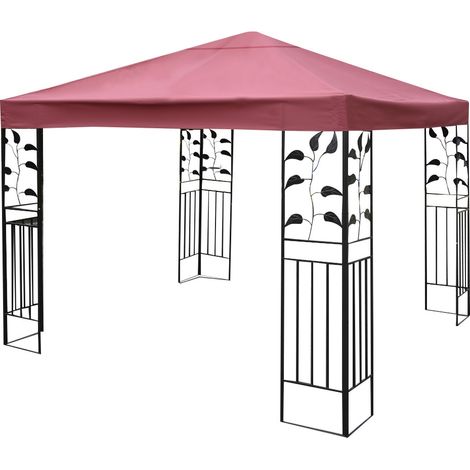 Costway Toile de Tonnelle 300cm x 300cm Toile d'Ombrage en Polyester Pare-soleil avec Attaches Auto-agrippantes Vin Rouge (1/5)