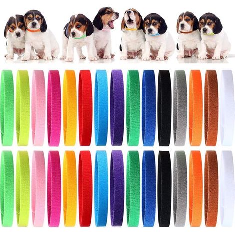 Colliers D'identification pour Chiots - Lot de 30 - 2 Tailles (350mm + 500mm) - 15 Couleurs - Velcro Doux Réglable - pour L'identification des (1/5)