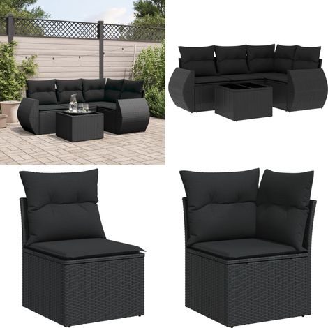 5-tlg. Garten-Sofagarnitur mit Kissen Schwarz Poly Rattan - Gartenmöbel Set - Outdoor Möbel - Rattan Gartenset - Lounge Set - Esstisch Set - Home & Living (1/5)