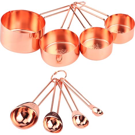 Lot de 8 cuillères doseuses en acier inoxydable avec échelles, rose doré, accessoire de cuisine pour pâtisserie et maison. (1/5)