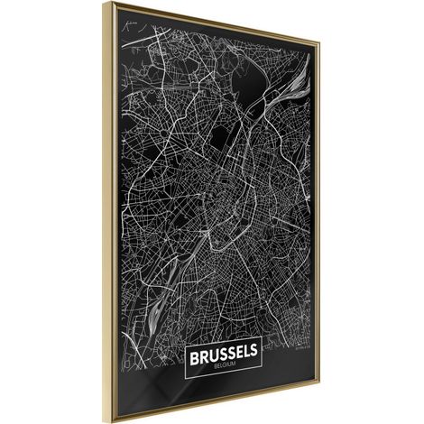 Affiche Murale Encadrée "City Map Brussels Dark" 30 x 42 cm Or