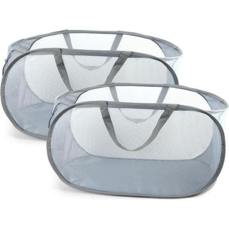 Lot de 2 paniers à linge pliables gris - Panier de rangement sale - Panier de rangement rond - Compatible avec l'organiseur (1/4)