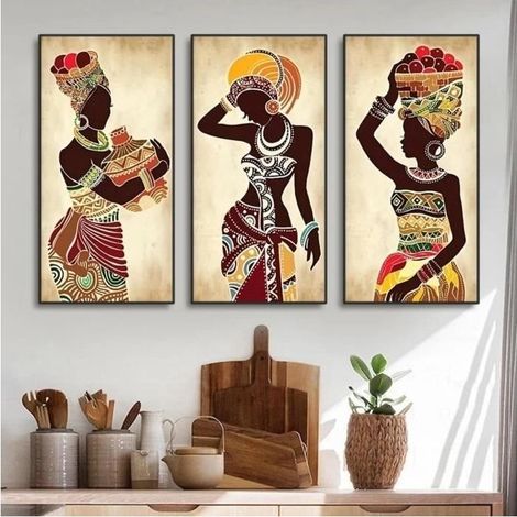 Tableaux sur Toile Femme Noire Africaine Toile Peinture Ethnique Affiche pour Salon Décoration Maison Décoration Murale Peintures (1/4)