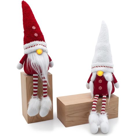LED Wichtelmann und Wichtelfrau Kantenhocker mit leuchtender Nase - 2er Set - Weihnachtswichtel Paar 52 cm sitzend mit langen Beinen
