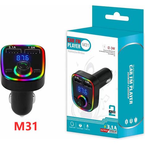 M27 Nouvelle lumière sept couleurs V5.0 Kit mains libres Bluetooth pour voiture MP3 avec émetteur FM -- M31 (1/3)