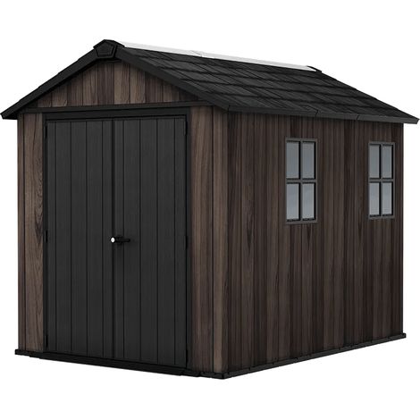 Keter Apex Gerätehaus 7,5x9, Kunststoff Geräteschuppen mit Oberlicht und Belüftung, abschließbar, wetterfest, Rosenholz Optik (1/5)