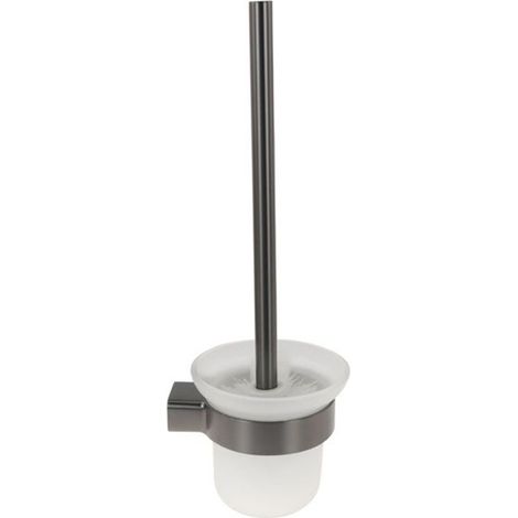 Cleafe - Porta Scopino Con Bicchiere Vetro Satinato A Parete Stilizzato Acciaio Grigio Bagno 87945 -
