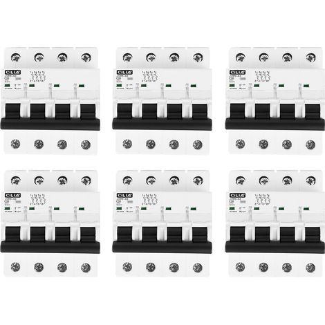 Lot de 6 Disjoncteur Magnétothermique Tétrapolaire CILIA (4P) 400V Triphasé  Courbe C, 6kA  Disjoncteur Modulaire 4 Modules pour Tableau Électrique 20A (1/5)