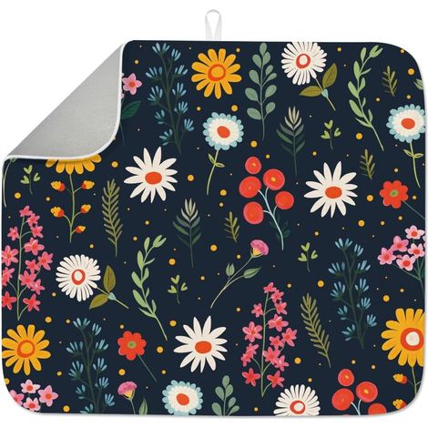 Tapis d'égouttement à motif floral bohème pour le comptoir de cuisine 40,6 x 45,7 cm Tapis d'égouttement absorbant à fleurs bohème Antidérapant Séchage rapide Résistant à la chaleur Tapis pour (1/5)