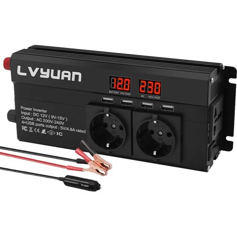 UPS, uscita 2600W, caricabatterie per 6 dispositivi, 12V 2600W EU NERO, 220-240V CA, 12V CA (1/2)