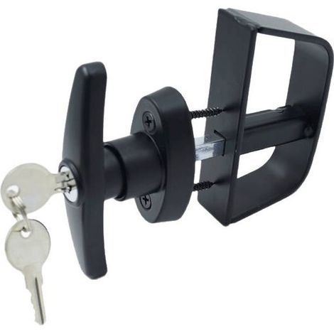 Serrure de porte de garage noire 115 mm avec poignée en T. kit de serrure pour porte de cabanon. poulailler. etc. (1/3)