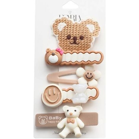 Ecarla 5-in-1 Haarspangen mit beigen Teddybären SP278