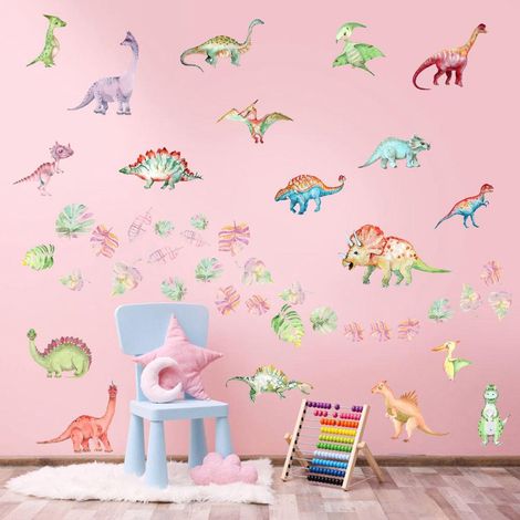 Lot de 2 stickers muraux dinosaures, autocollants personnalisés pour chambre d'enfant, décoration murale style dessin animé, stickers graffiti en PVC (1/5)