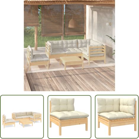 The Living Store 6-tlg. Garten-Lounge-Set mit Creme Kissen Kiefernholz - Garten Lounge Set - Kiefernholz Möbel - Outdoor Möbel - Loungemöbel - Gartenmöbel (1/5)