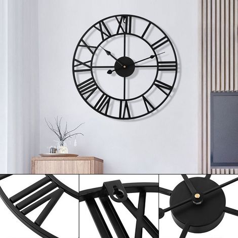 Horloge Murale Vintage, Horloge Murale en Métal de 50 cm 3D Murale Industrielle Horloge Murale Vintage, Horloge Moderne pour Décoration de Salon Noir (1/5)