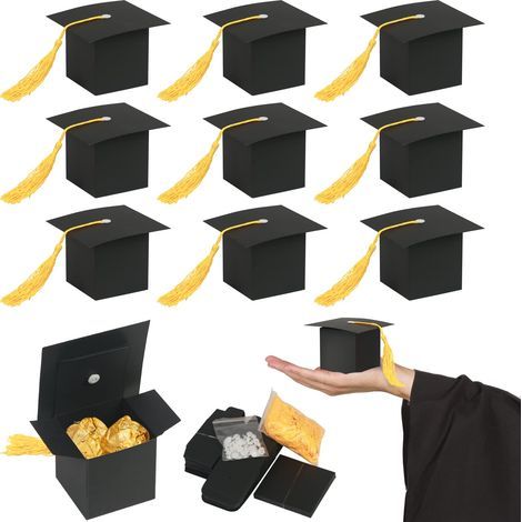 30 scatoline per bomboniere per cerimonie di laurea, a forma di cappello da chef, in robusto cartone, nere e gialle, 6x6x6 cm, per cerimonie di laurea (1/5)