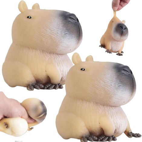KOWOLL Lot de 2 jouets anti-stress en forme de capybara assis - Jouets de décompression mignons en caoutchouc - Jouet portable pour soulager l'anxiété et le stress